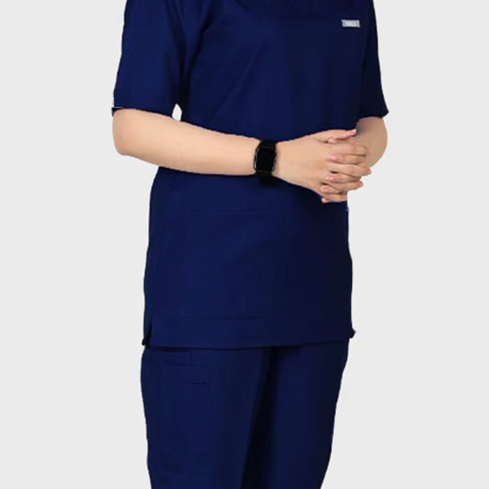 Prudence- Navy Blue Wrinkle Free Unisex Scrubs - Image 2