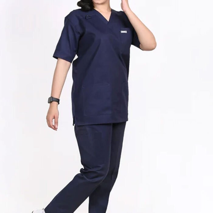 Prudence- Navy Blue Wrinkle Free Unisex Scrubs - Image 3