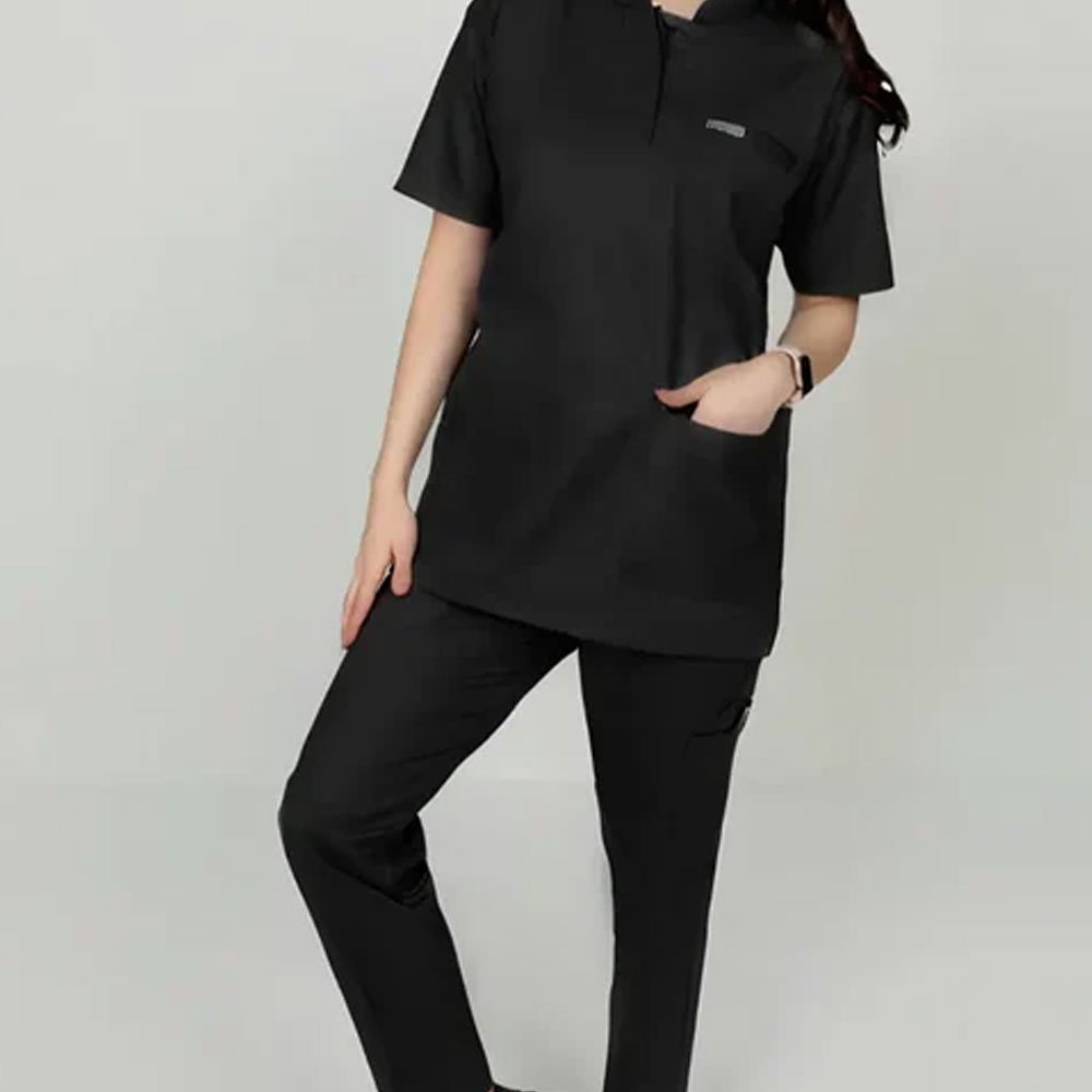 25 Onyx Black Mandarin Collar Unisex Blended Scrubs - Image 1