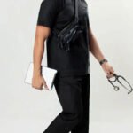 Onyx Black Mandarin Collar Unisex Blended Scrubs - Image 2