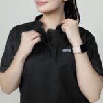 Onyx Black Mandarin Collar Unisex Blended Scrubs - Image 3