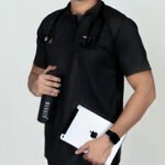 Onyx Black Mandarin Collar Unisex Blended Scrubs - Image 4