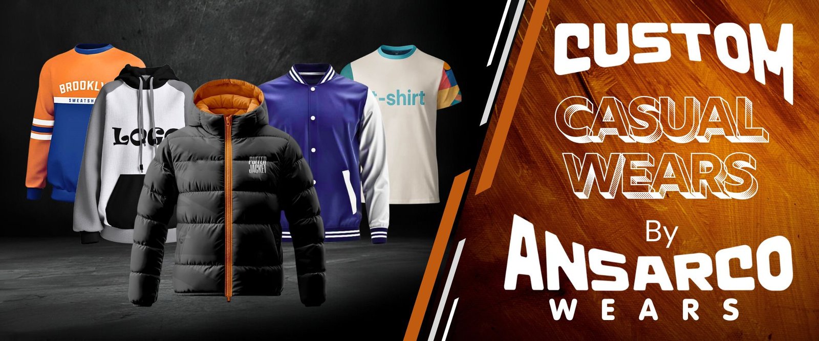 custom casual wear hoodies t shirts puffer varsity jackets